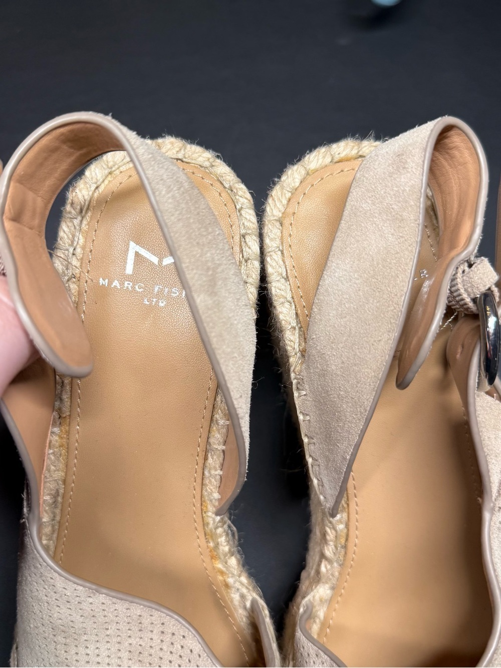 Marc Fisher Beige Suede Espadrille Slingback Wedges - Picture 2 of 6